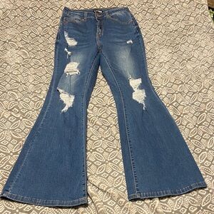 Fashion Nova Classic Blue Distressed Flare Jeans